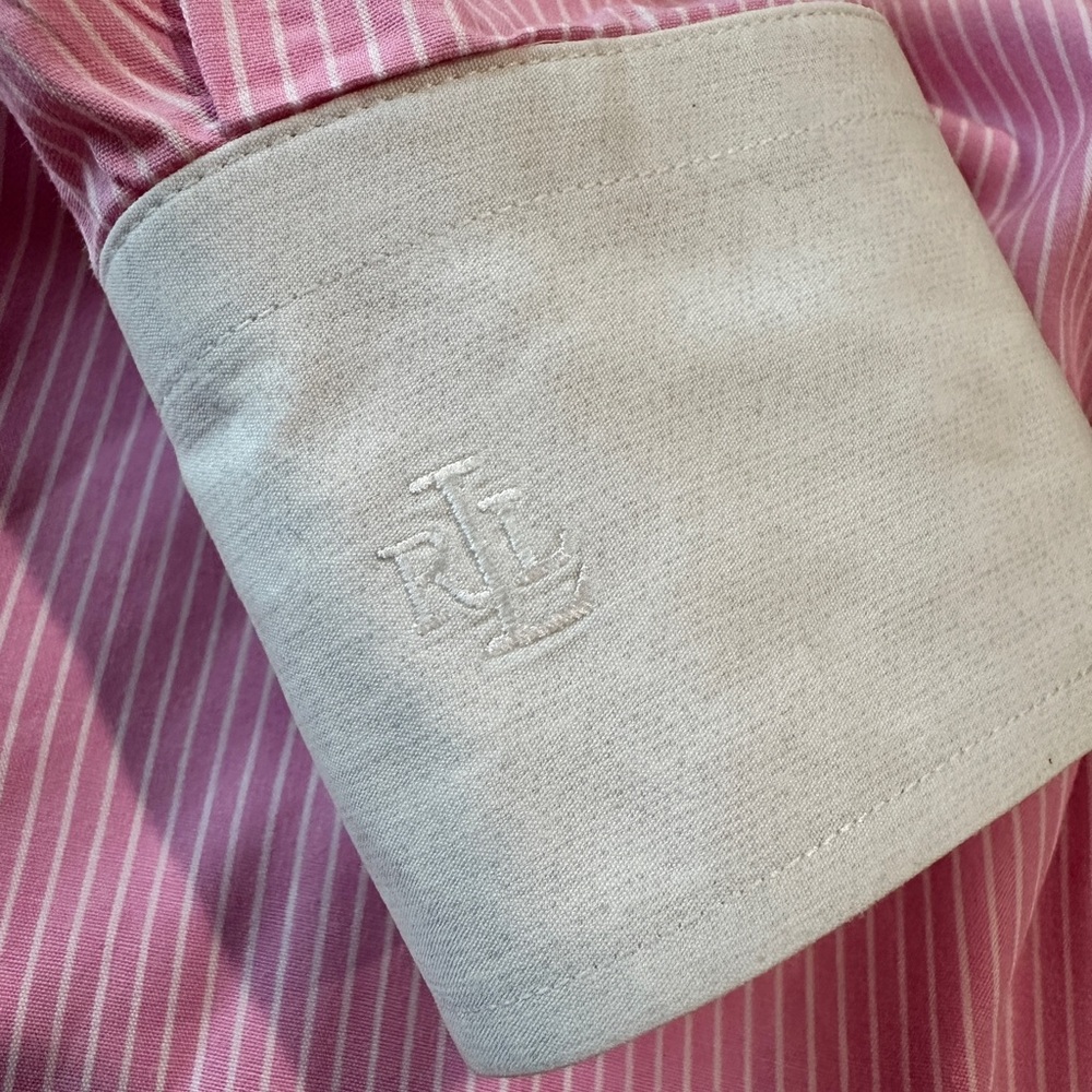 Lauren Ralph Lauren Petite 12 Classic Button Down Blouse Pink & White Striped - Picture 9 of 10